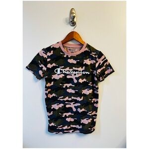 Champion Pink & Olive Camo Logo Tee Big kids Large